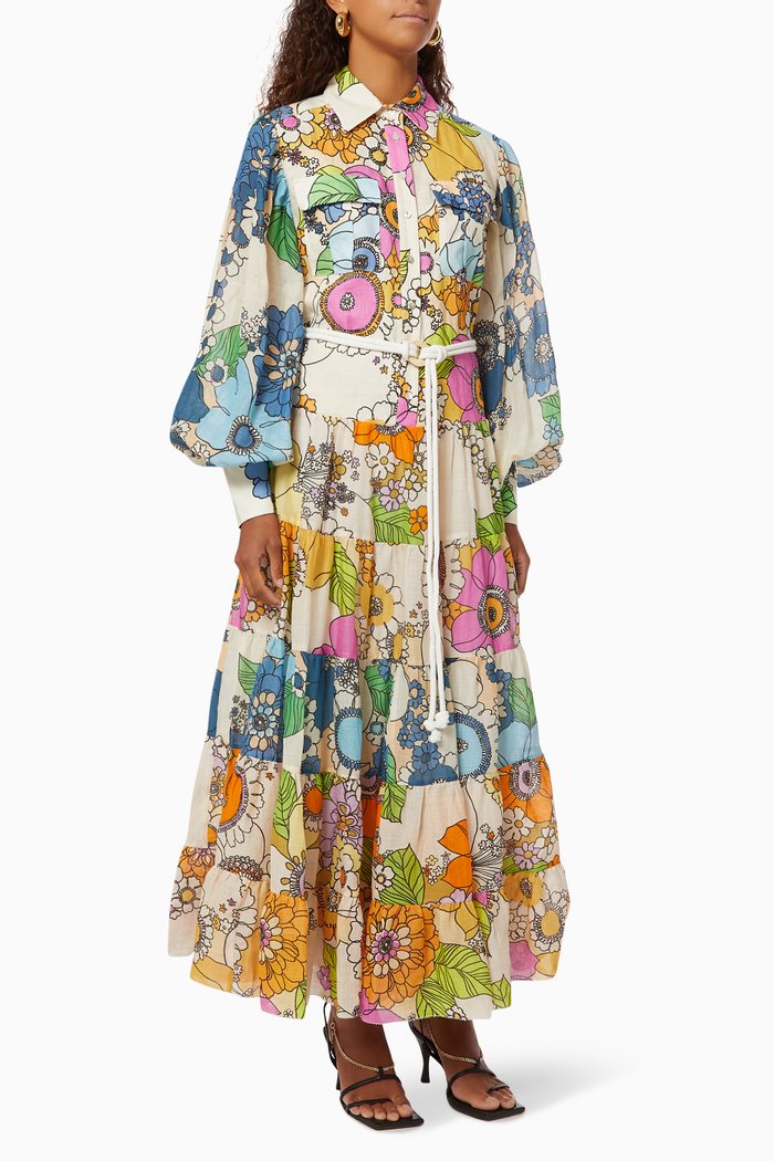 

Farrah Tiered Shirt Dress in Linen, Multicolour