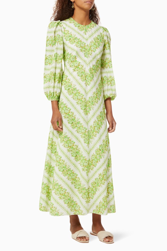 

Jolene Chevron Midi Dress in Organic Cotton Voile, Green