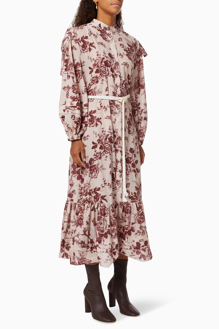 

Heather Tie Shoulder Dress in Organic Cotton, Burgundy