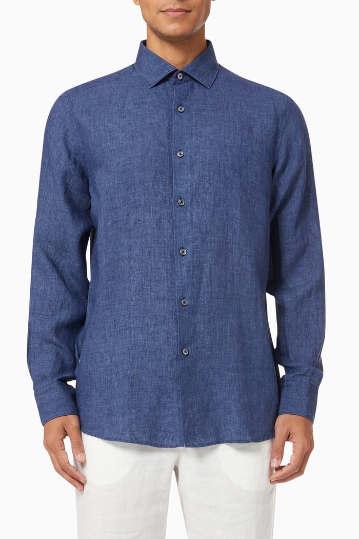 

Long Sleeve Shirt in Linen, Blue