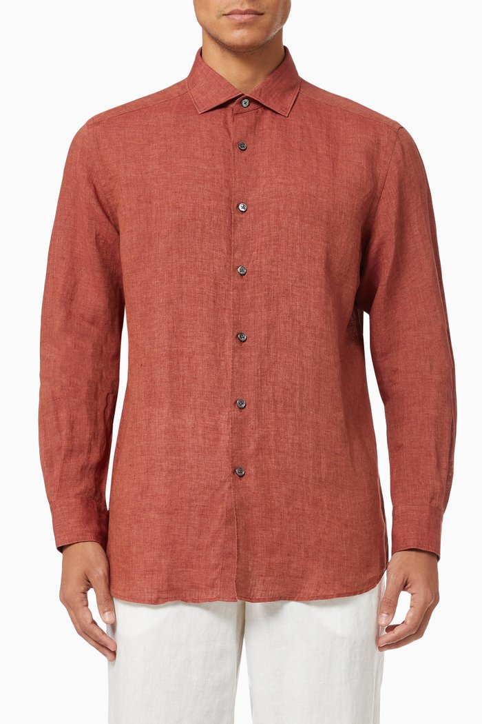 Long Sleeve Shirt in Linen, Orange
