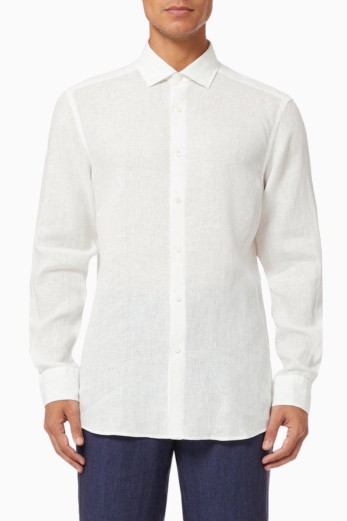 

Long Sleeve Shirt in Linen, White