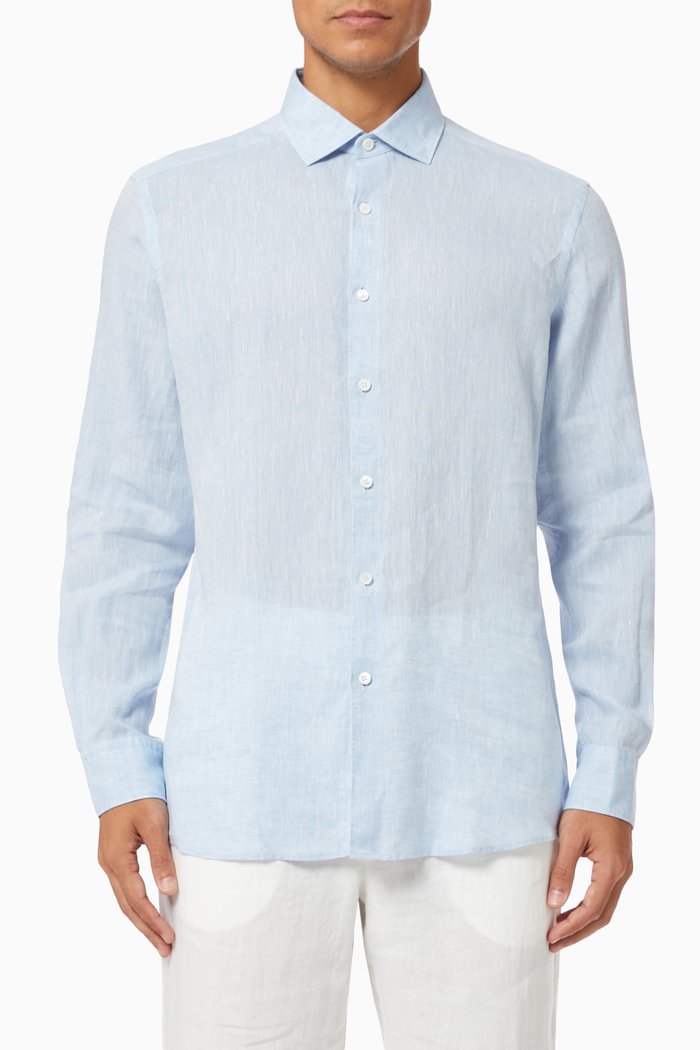 

Long Sleeve Shirt in Linen, Blue