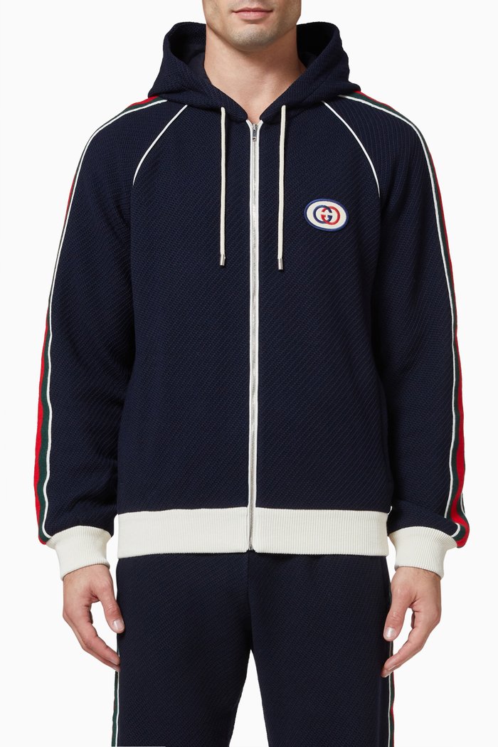 

Interlocking G Stripe Jacket in Wool Jersey, Black