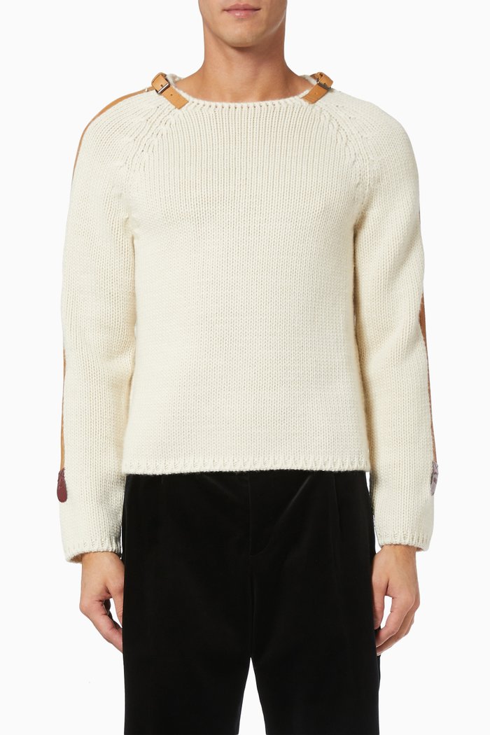 

Sweater in Wool Knit & Leather, Neutral