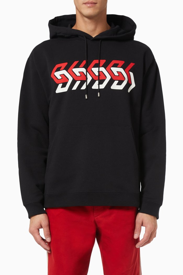 

Gucci Mirror Print Hooded Sweatshirt in Cotton Jersey, Black