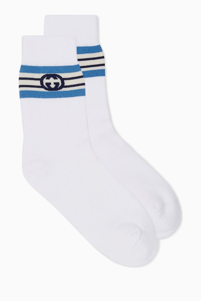 

Interlocking G Socks in Stretch Cotton, White