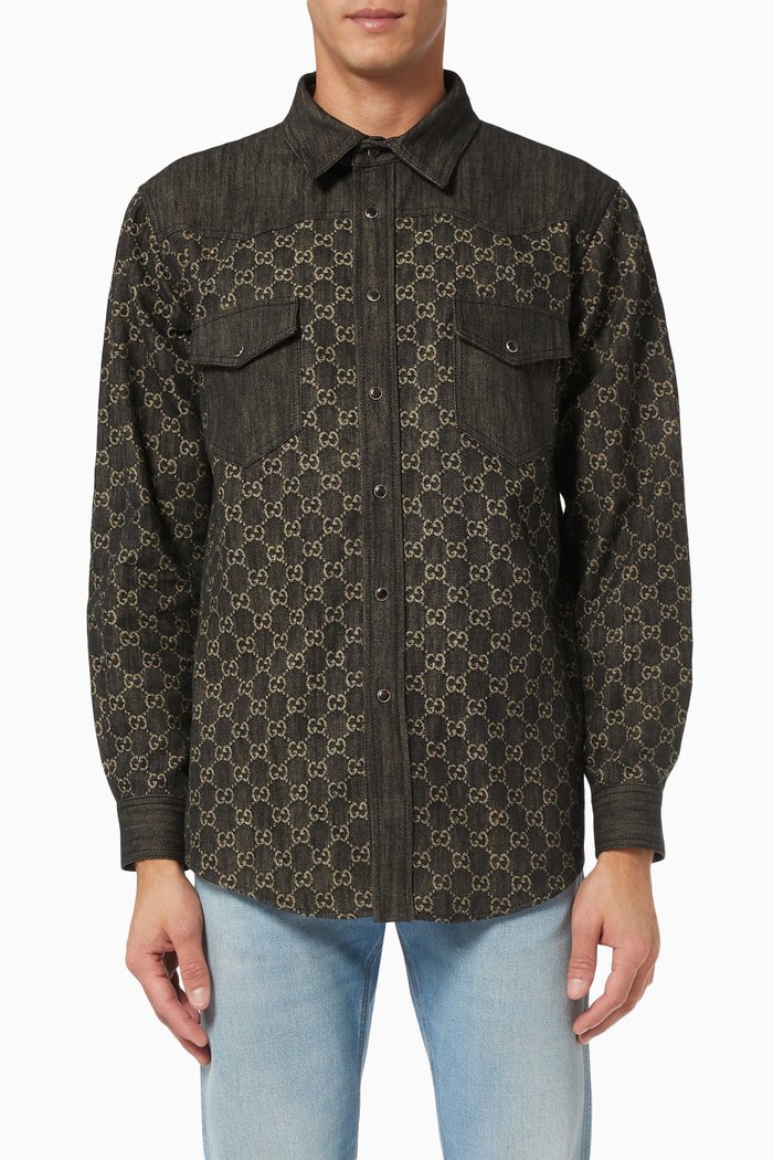 Shirt in GG Jacquard Denim, Black