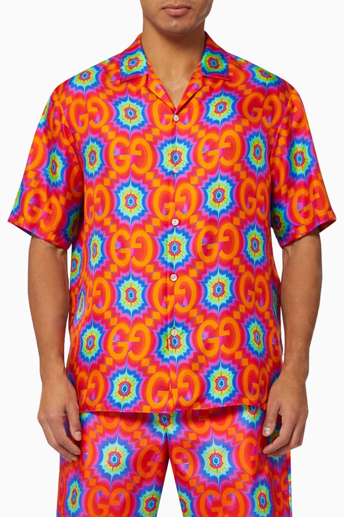 

GG Kaleidoscope Bowling Hawaii Shirt in Silk, Orange