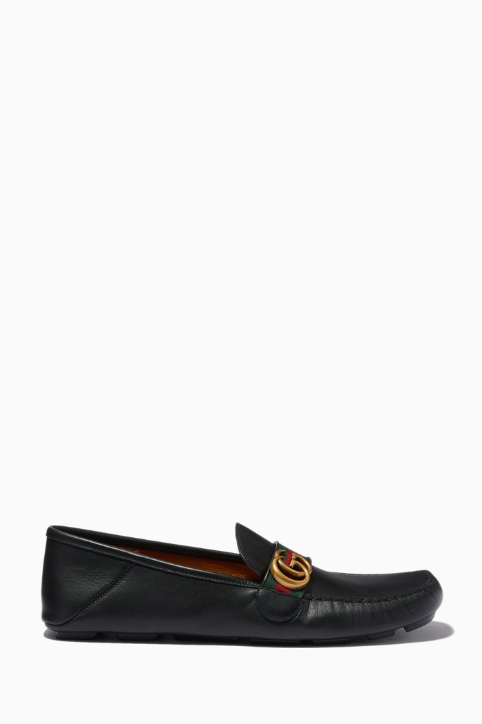 

GG Web Driving Shoes in Leather, Black