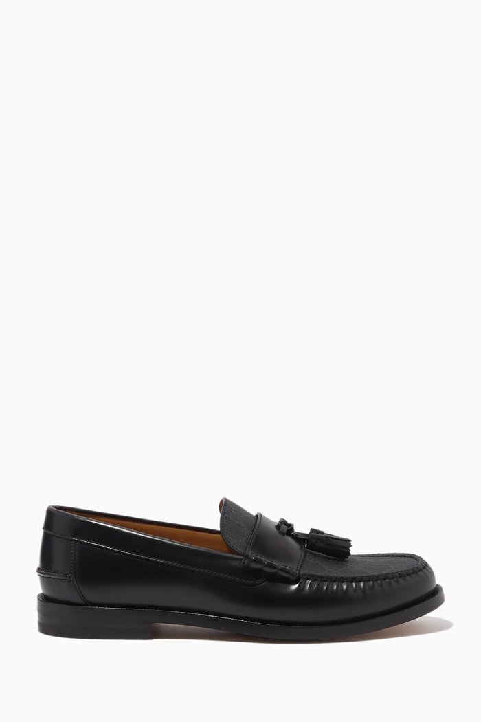 

Tassel Loafers in Leather & GG Supreme Canvas, Black