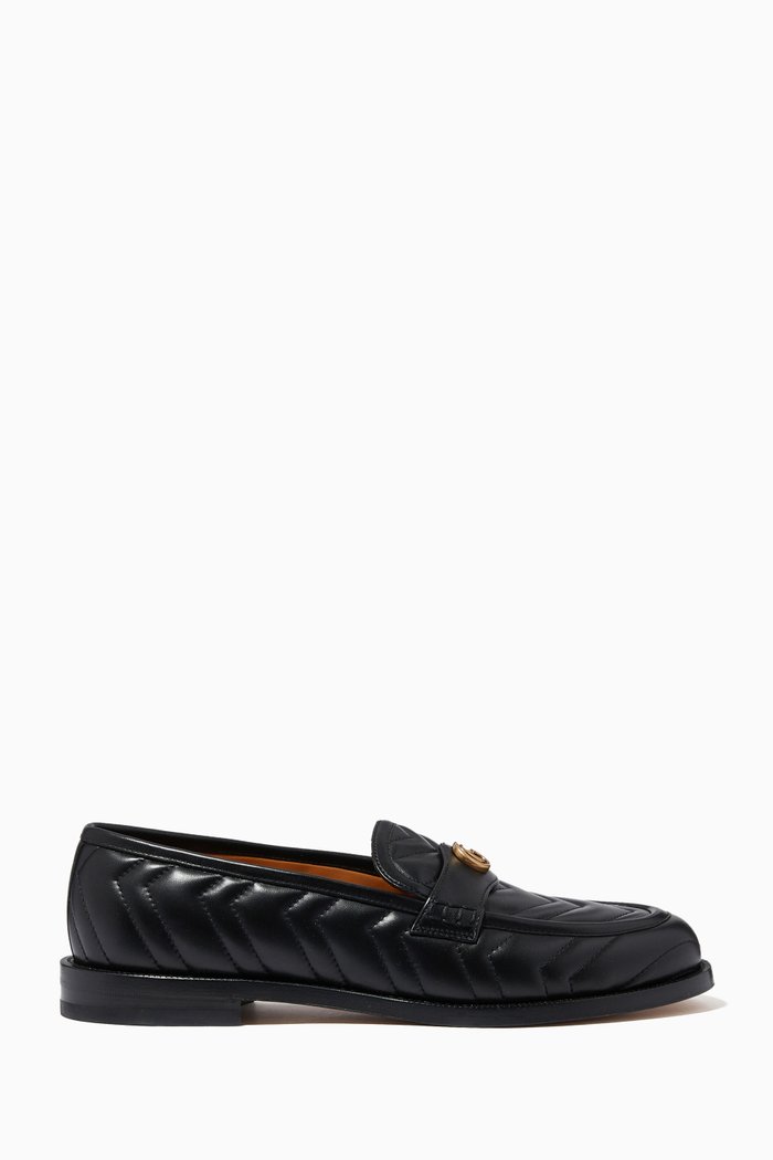 Double G Loafers in Chevron Matelassé Leather, Black