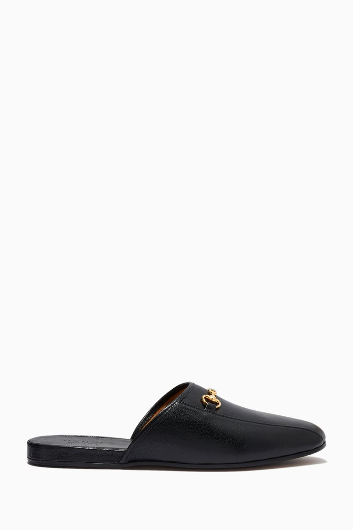 Lucius Horsebit Slippers in Leather, Black