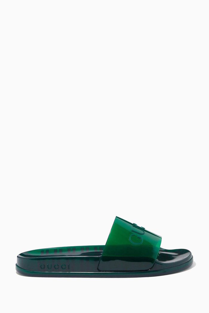 

Logo Slide Sandals in Rubber, Green