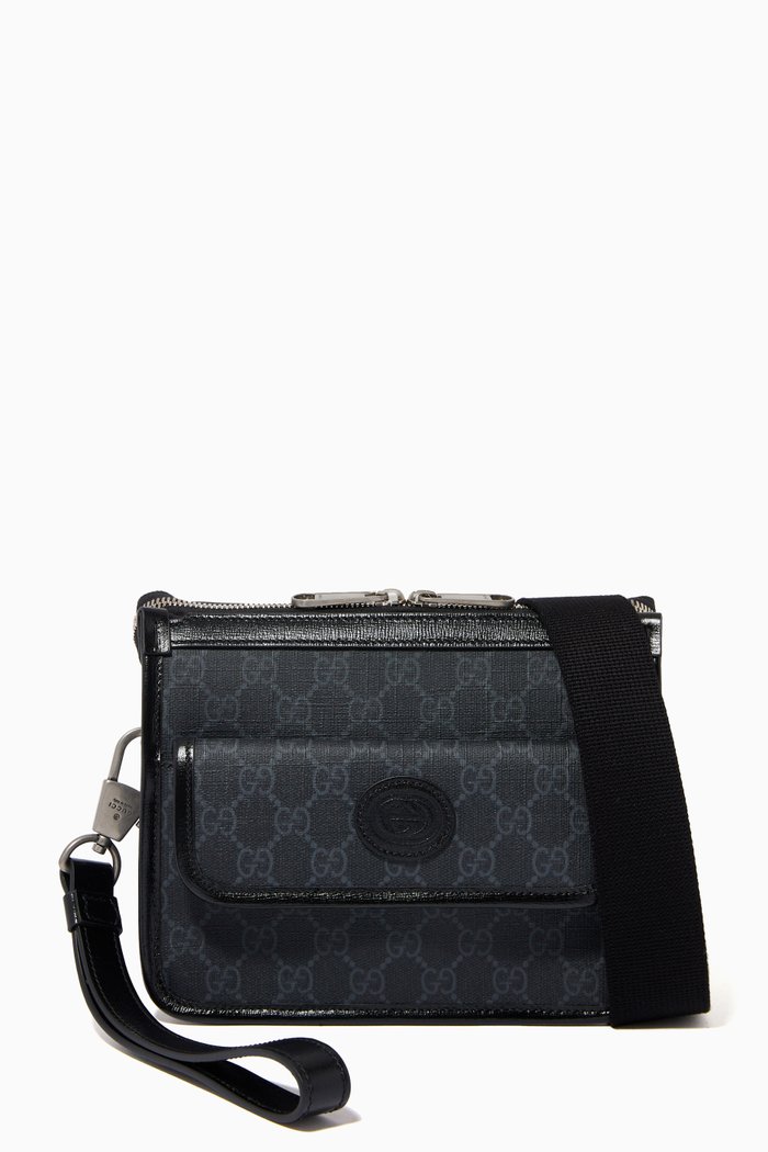 

Messenger Bag with Interlocking G in GG Supreme Canvas, Black