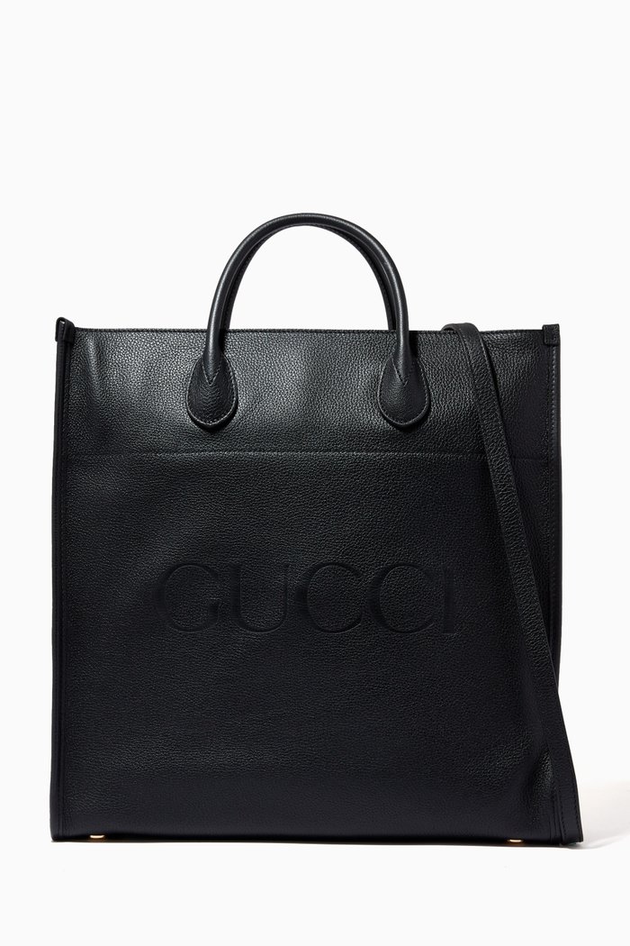 

Large Gucci Logo Tote Bag in Leather, Black