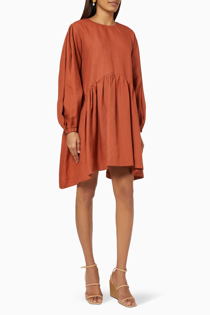 Alba Dress in Linen, Orange