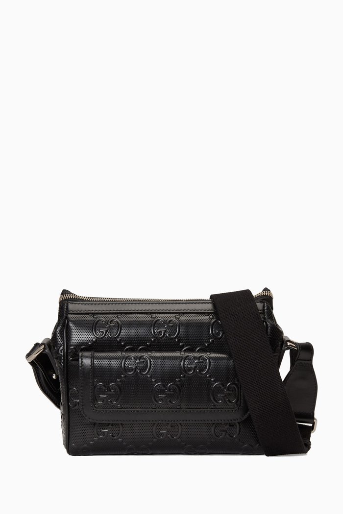 Messenger Bag in GG Embossed Leather, Black