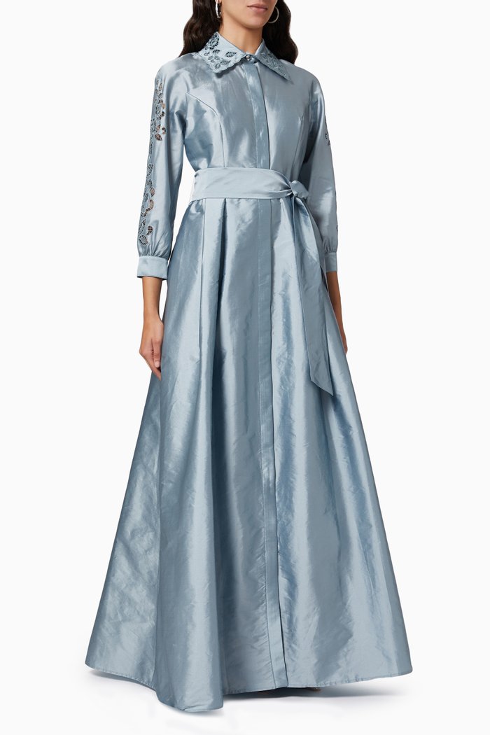 

Eyelet Embroidered Gown in Taffeta, Grey