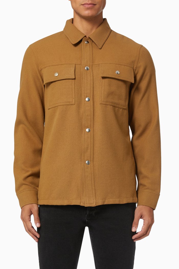 

Buttoned Overshirt in Wool, Brown