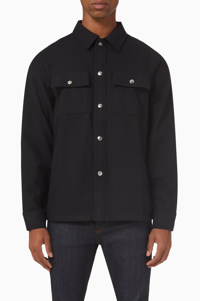 Buttoned Overshirt in Wool, Blue