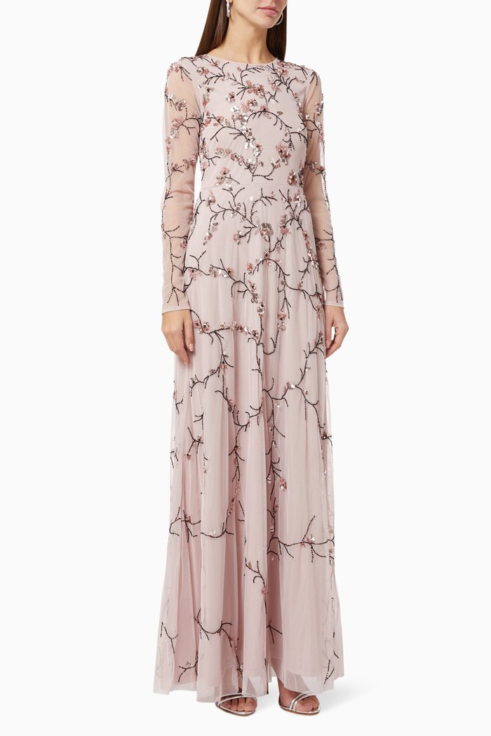 

Amada Embellished Maxi Dress in Mesh, Purple