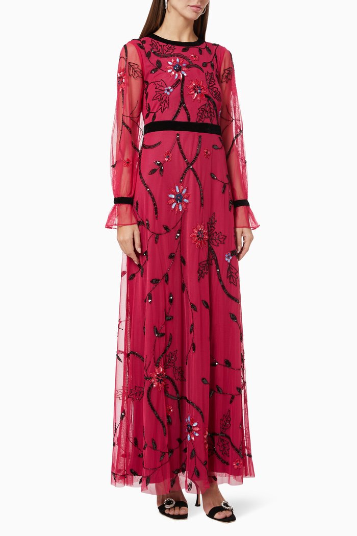 

Esha Embellished Maxi Dress in Mesh, Red