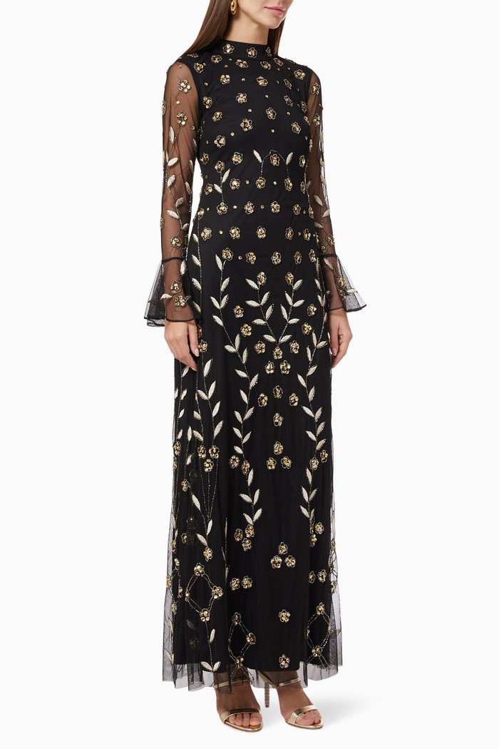 

Suki Embellished Maxi Dress in Mesh, Black