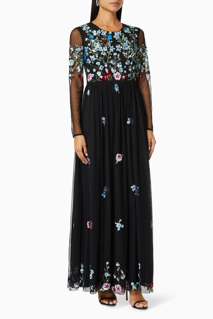 

Vida Embellished Maxi Dress in Mesh, Black