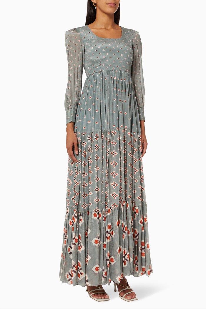 Dabu Layered Dress in Chiffon, Grey