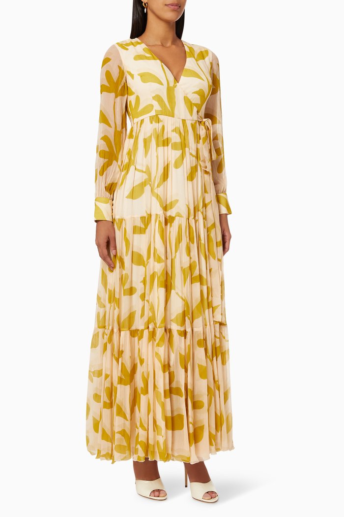 

Floral Wrap Dress in Chiffon, Green