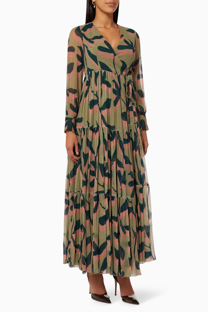 

Floral Wrap Dress in Chiffon, Green