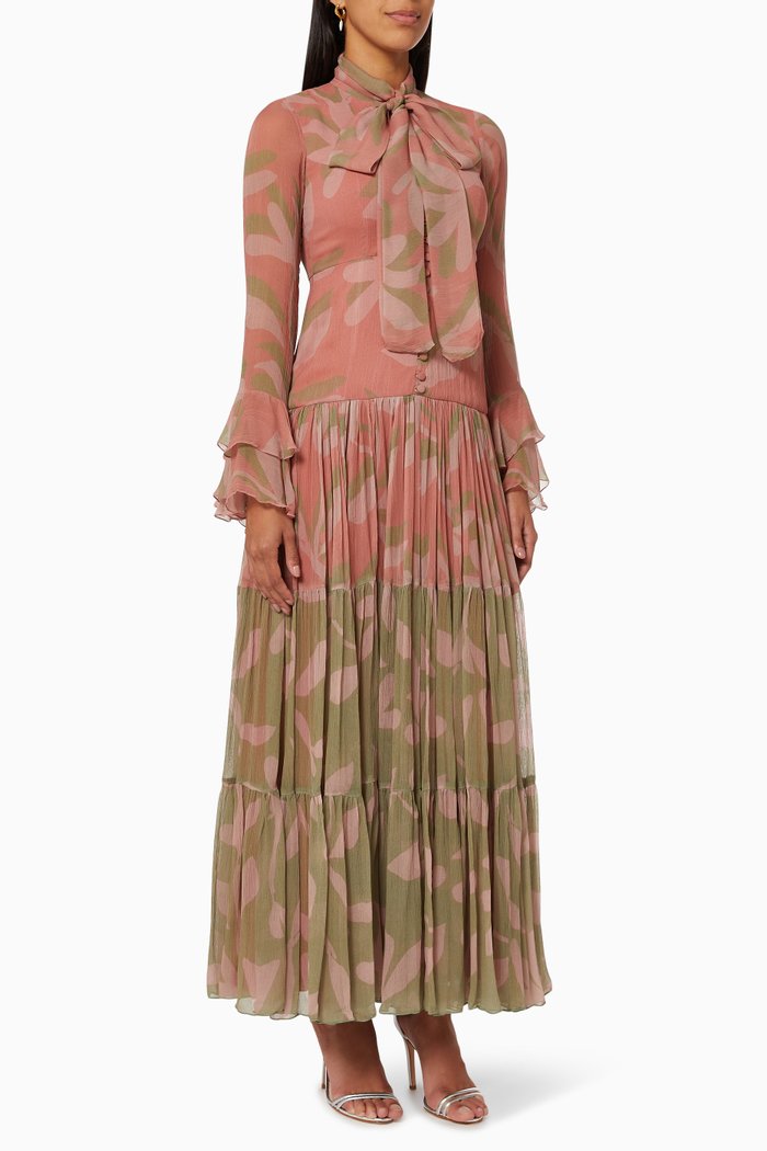 

Floral Tiered Dress in Chiffon, Pink