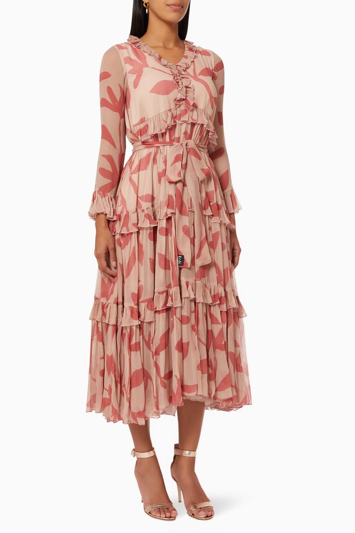 

Floral Tiered Dress in Chiffon, Pink
