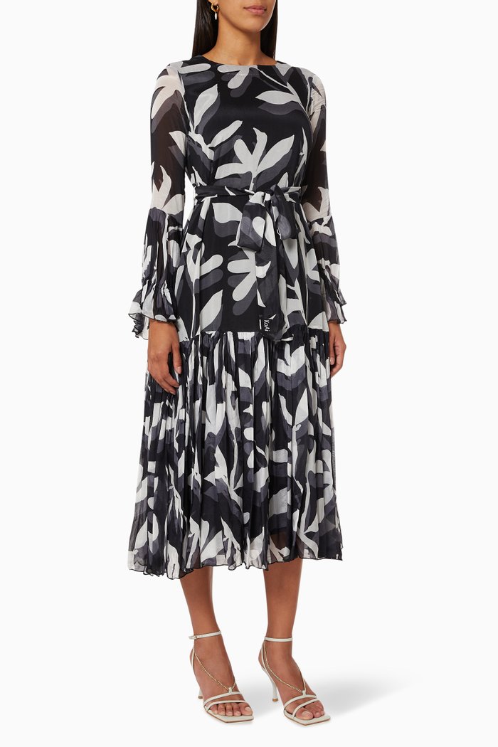 Floral Tiered Dress in Chiffon, Black