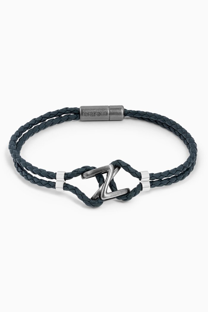 

Apex Bracelet in Ruthenium Plated Sterling Silver & Leather, Blue