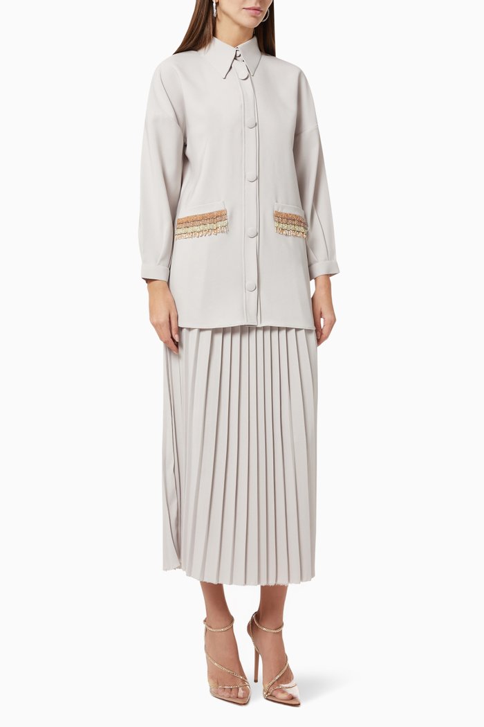 

Havana Beaded Embellished Shirt & Skirt Set, Neutral