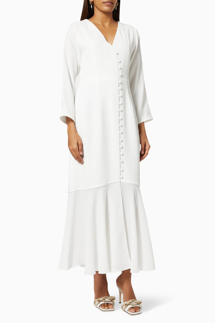 

Button Fishtail Dress, White