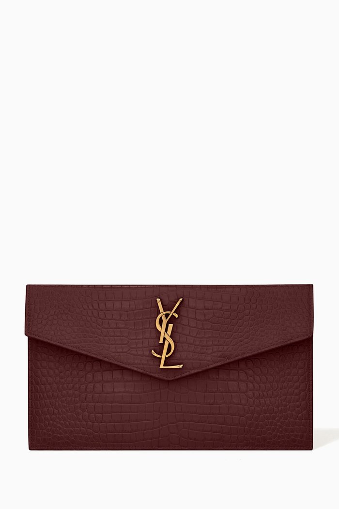 

Uptown Pouch in Crocodile Embossed Shiny Leather, Burgundy
