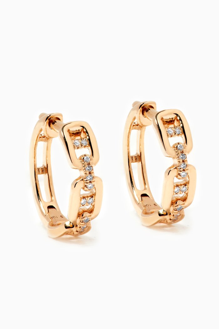 

Diamond Anchor Chain Huggies in 10kt Yellow Gold