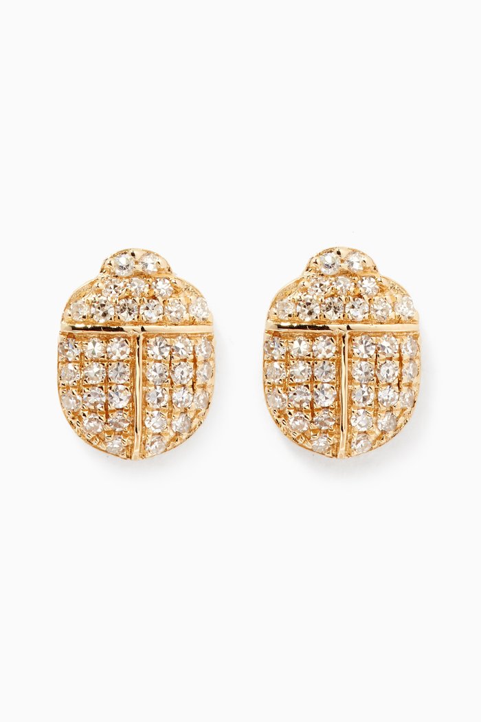 

Pavé Diamond Scarab Studs in 10kt Yellow Gold