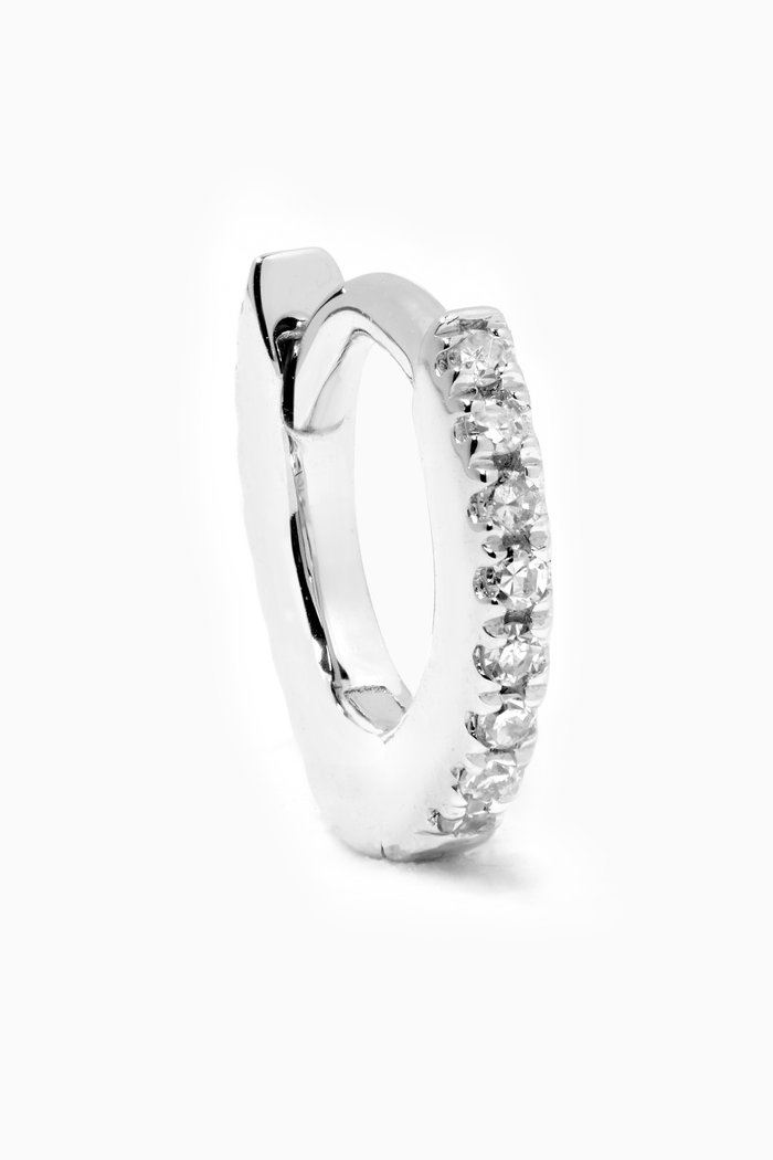 

Second Hole Teeny Diamond Pavé Single Eternity Huggie in 10kt White Gold, Silver