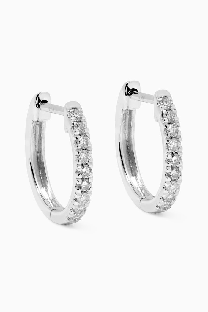 Medium Diamond Pavé Huggie Earrings in 10kt White Gold, Silver