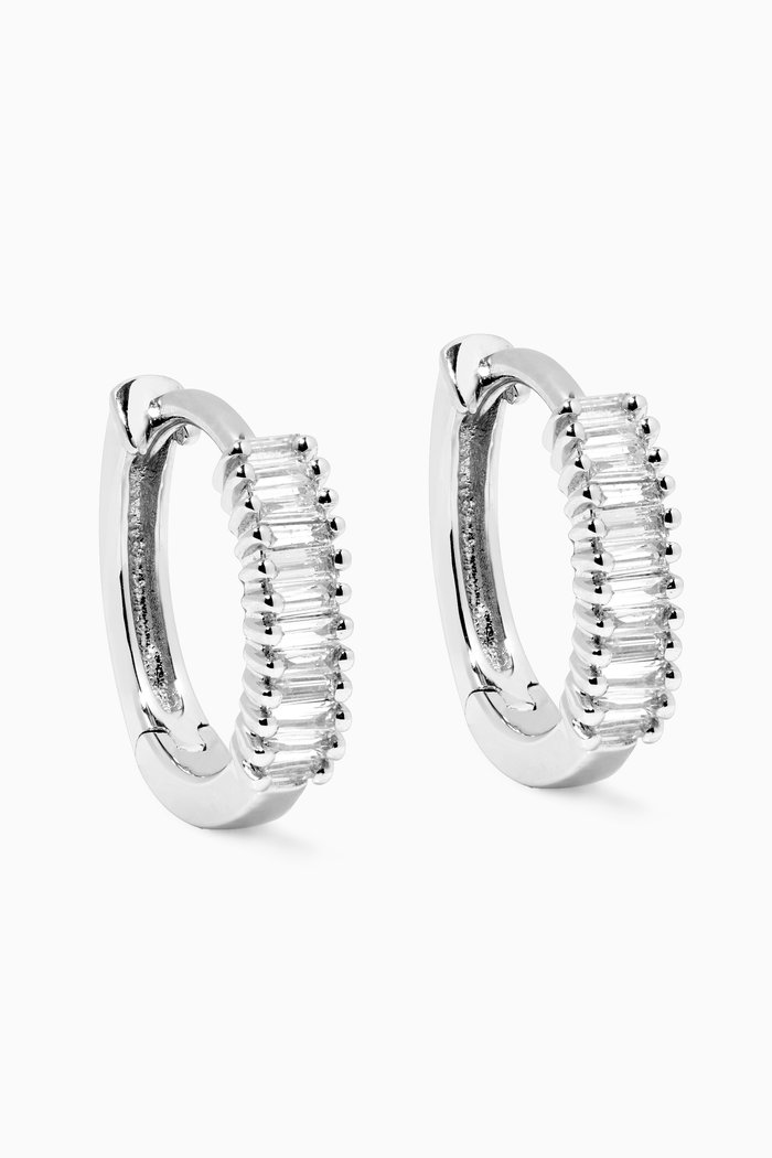 

Up & Down Baguette Diamond Huggies in 10kt White Gold, Silver
