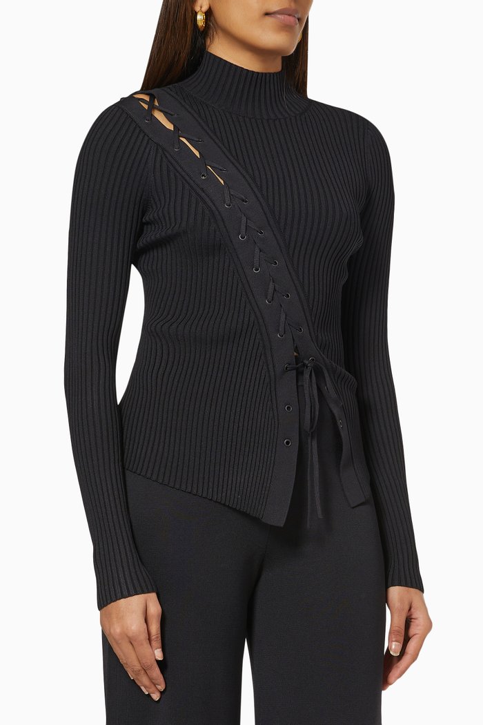 

Brooke Lace-Up Turtleneck in Compact Rib, Black