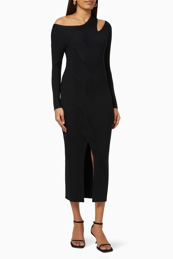 

Camille off Shoulder Dress in Rib-knit, Black