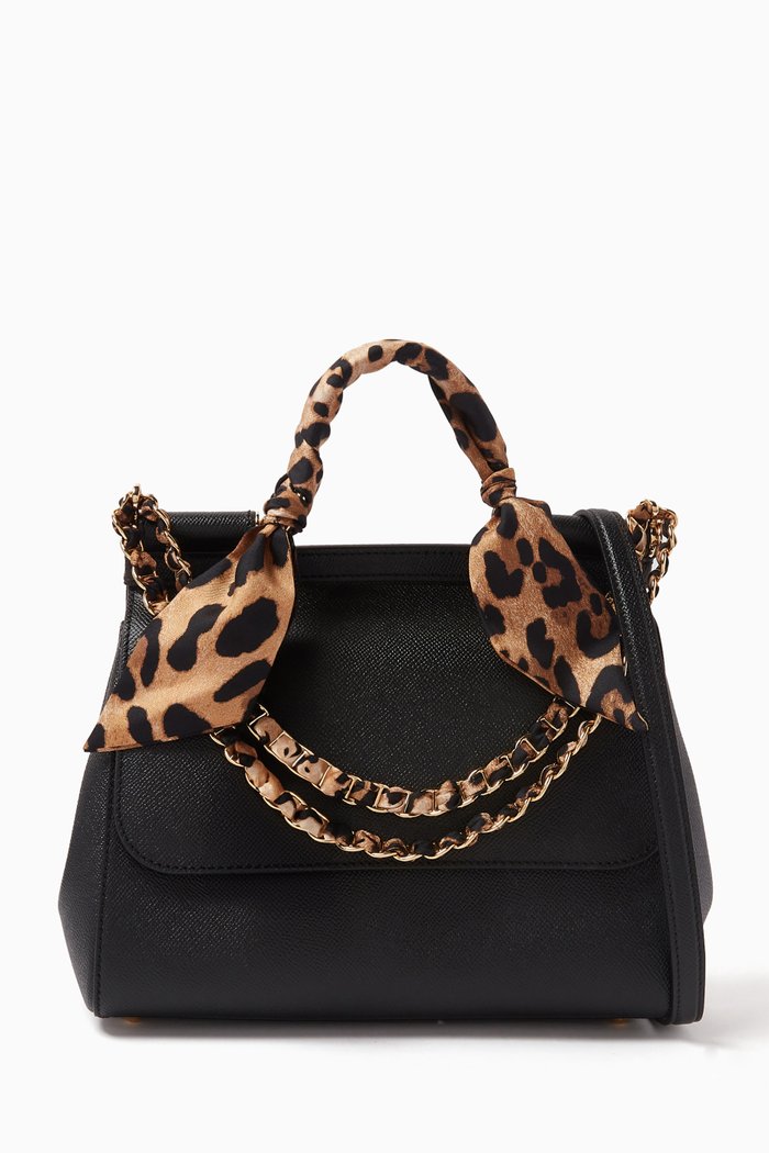 

Medium Sicily Scarf Top-handle Bag in Dauphine Leather, Black