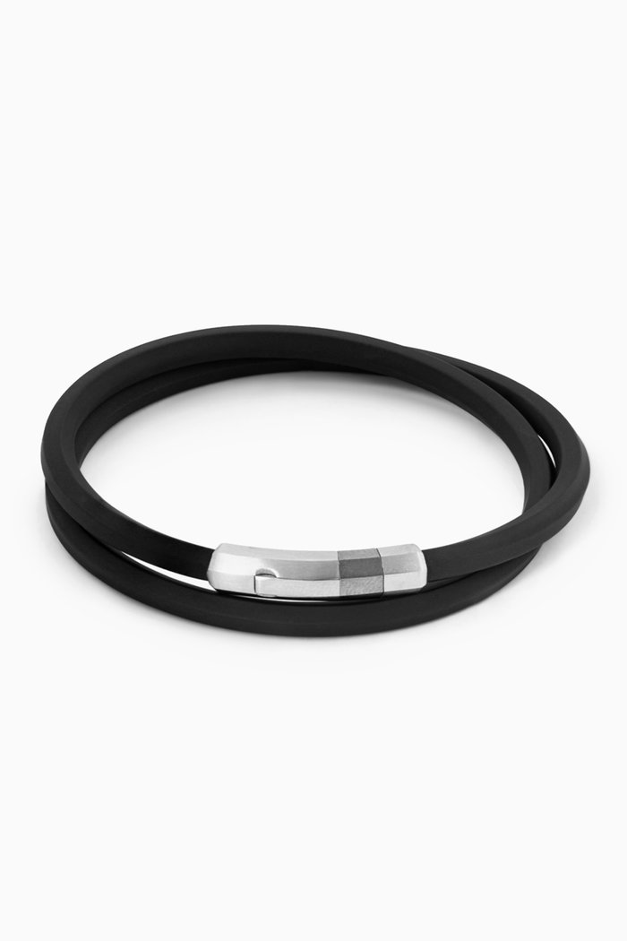 

Large Octogon Click Bracelet in Rubber & Rhodium-Plated Sterling Silver, Black