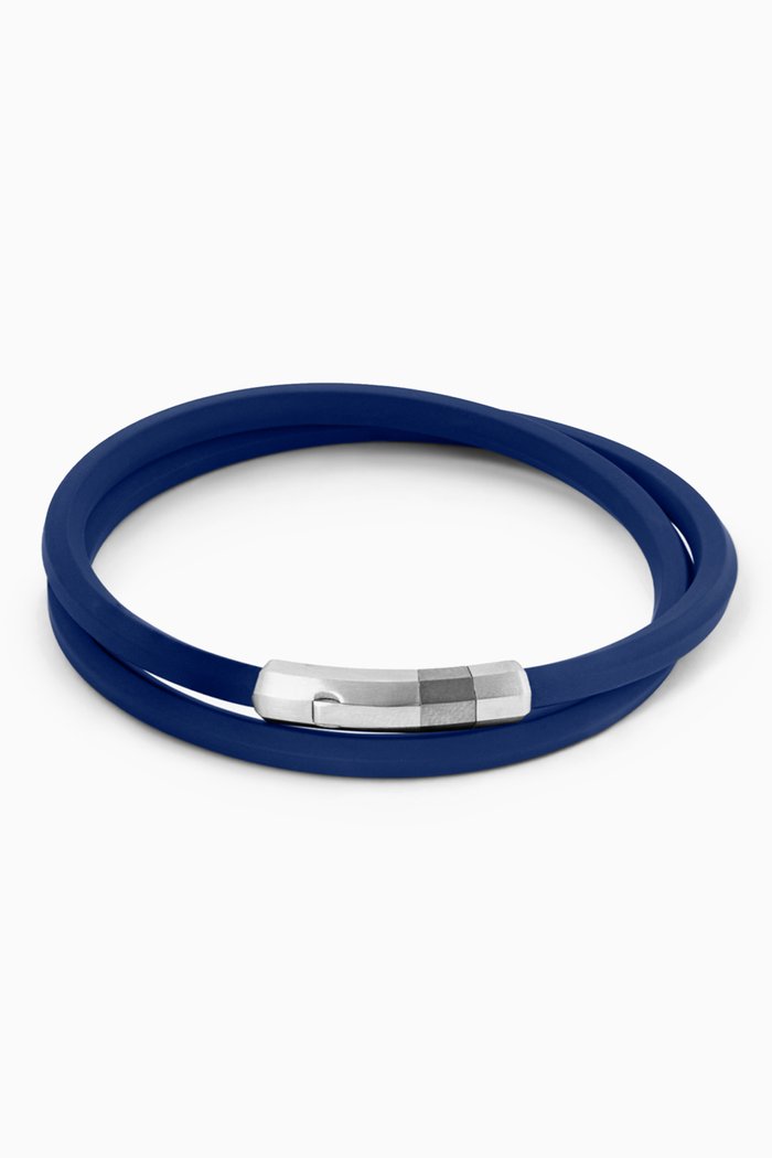 

Large Octogon Click Bracelet in Rubber & Rhodium-Plated Sterling Silver, Blue