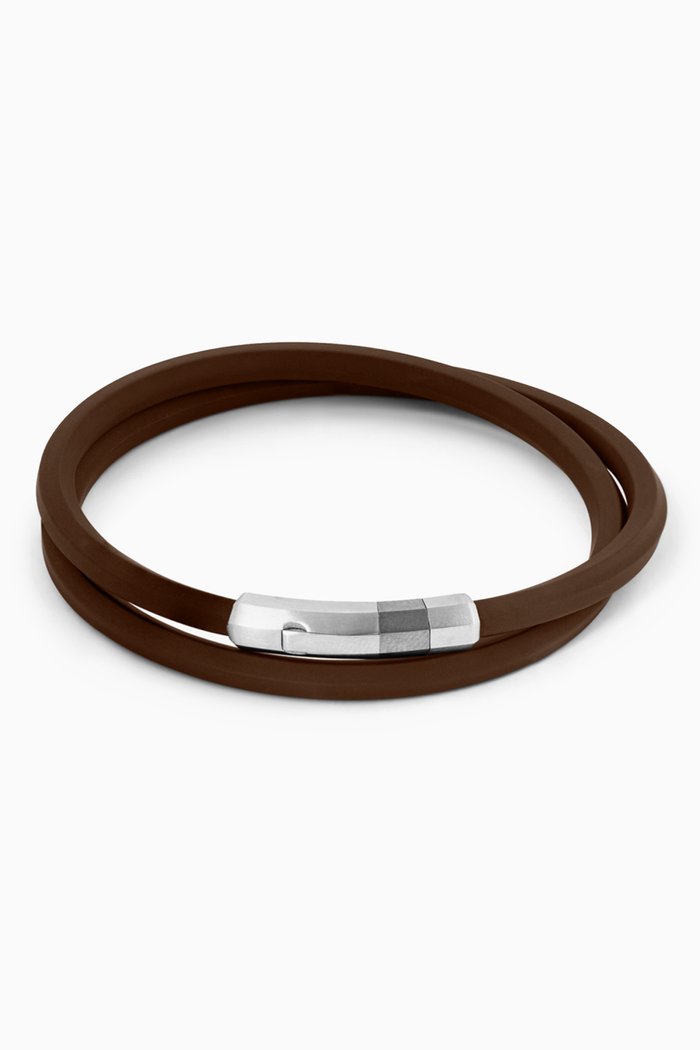 

Large Octogon Click Bracelet in Rubber & Rhodium-Plated Sterling Silver, Brown
